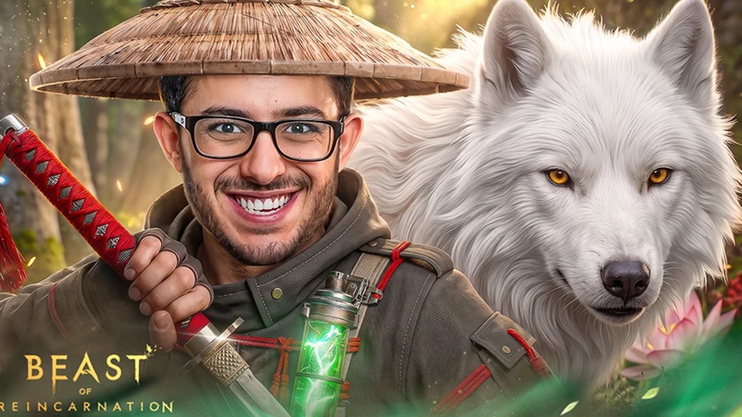Samurai with a giant white wolf, Beast of Reincarnation
