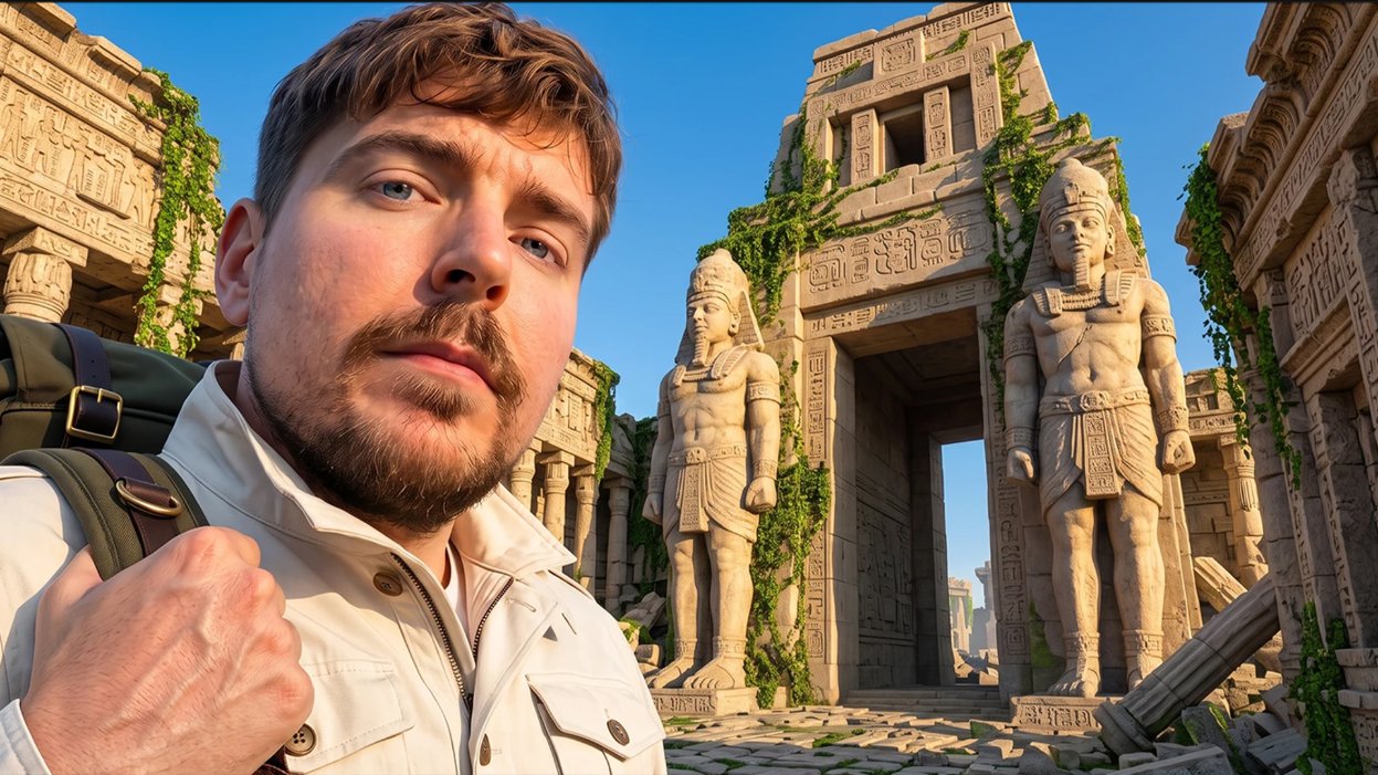 Man taking selfie at ancient Egyptian temple